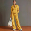 Casual Stand Collar Sweatshirt Wide PantsLeg  Set