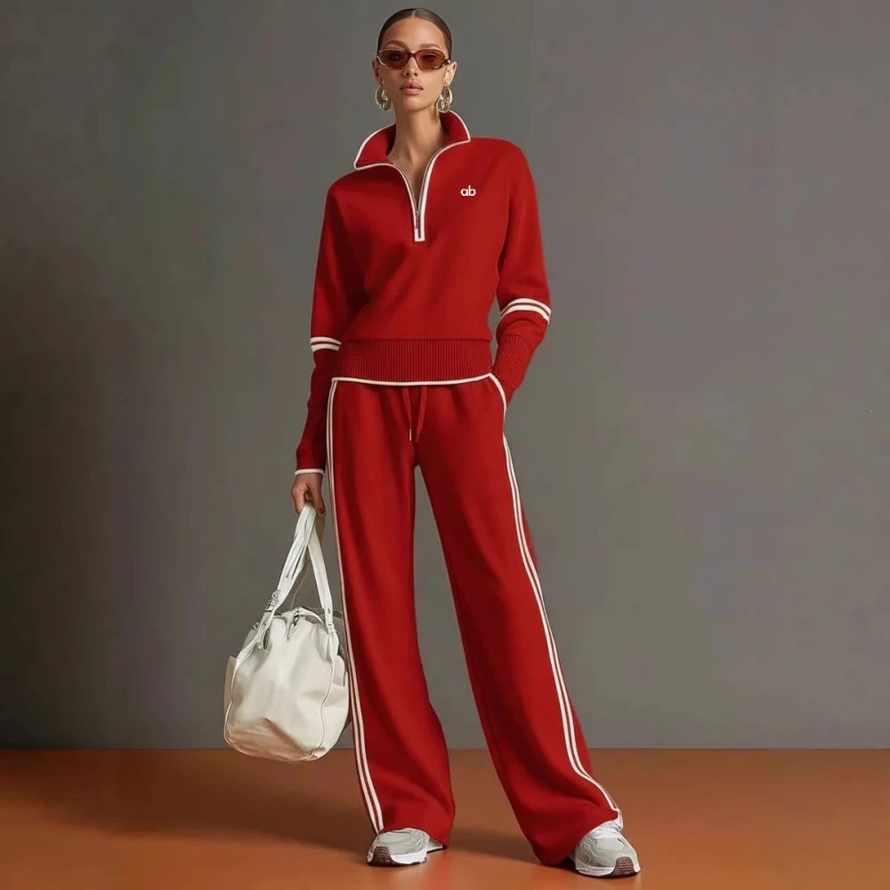 Casual Stand Collar Sweatshirt Wide PantsLeg  Set