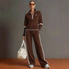 Casual Stand Collar Sweatshirt Wide PantsLeg  Set