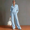 Casual Stand Collar Sweatshirt Wide PantsLeg  Set