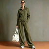 Casual Stand Collar Sweatshirt Wide PantsLeg  Set