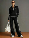 Casual Stand Collar Sweatshirt Wide PantsLeg  Set