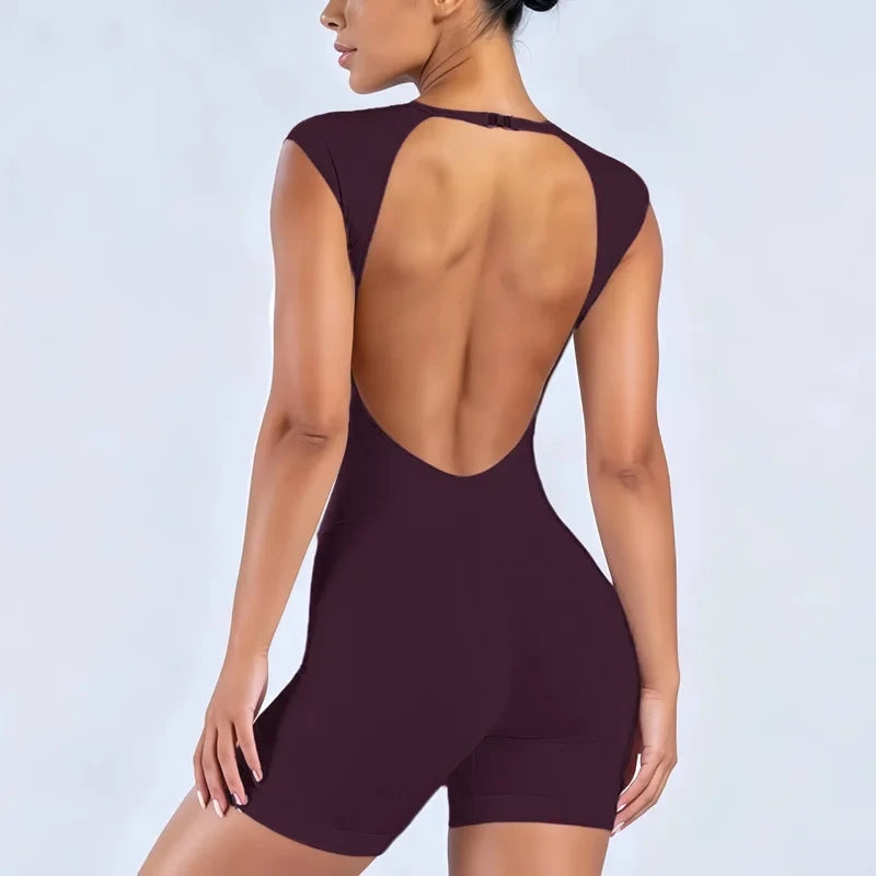 Short Sleeve One Piece Workout Jumpsuit