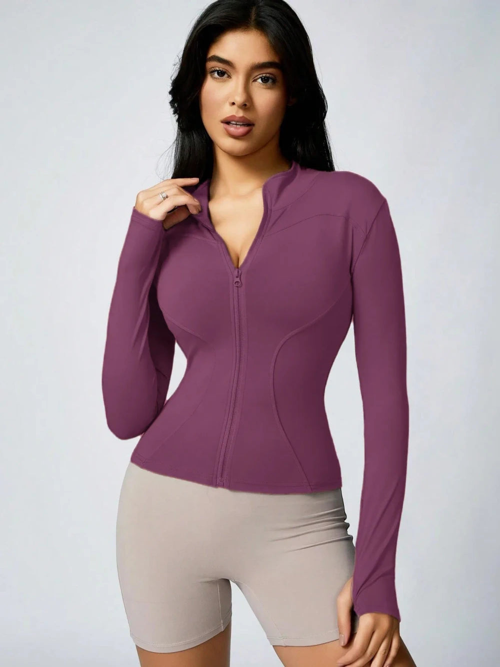 Womens Solid Zipper Sports Jacket