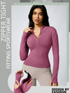 Womens Solid Zipper Sports Jacket