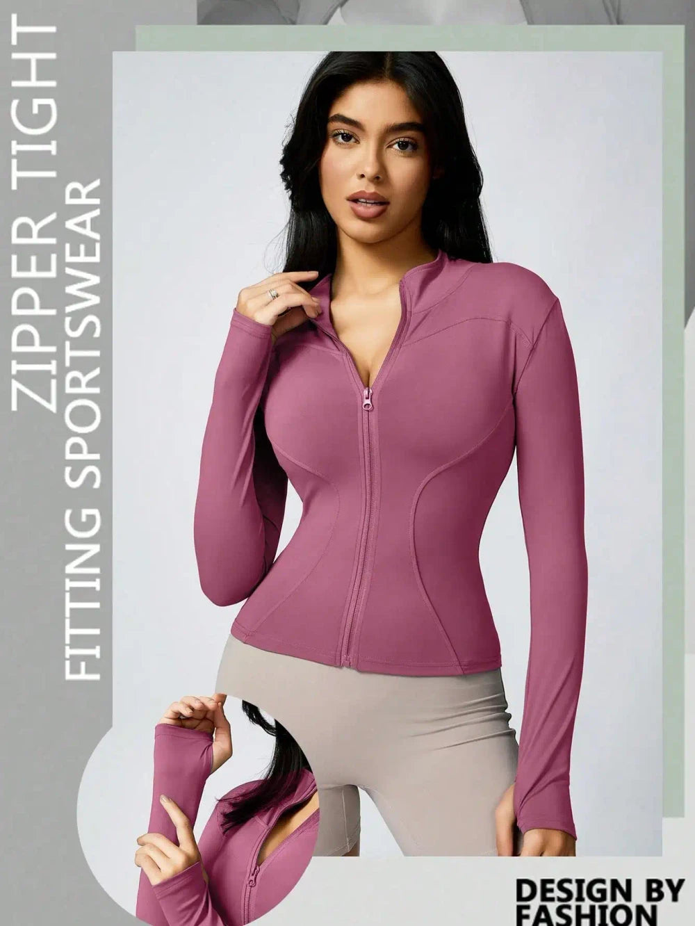 Womens Solid Zipper Sports Jacket
