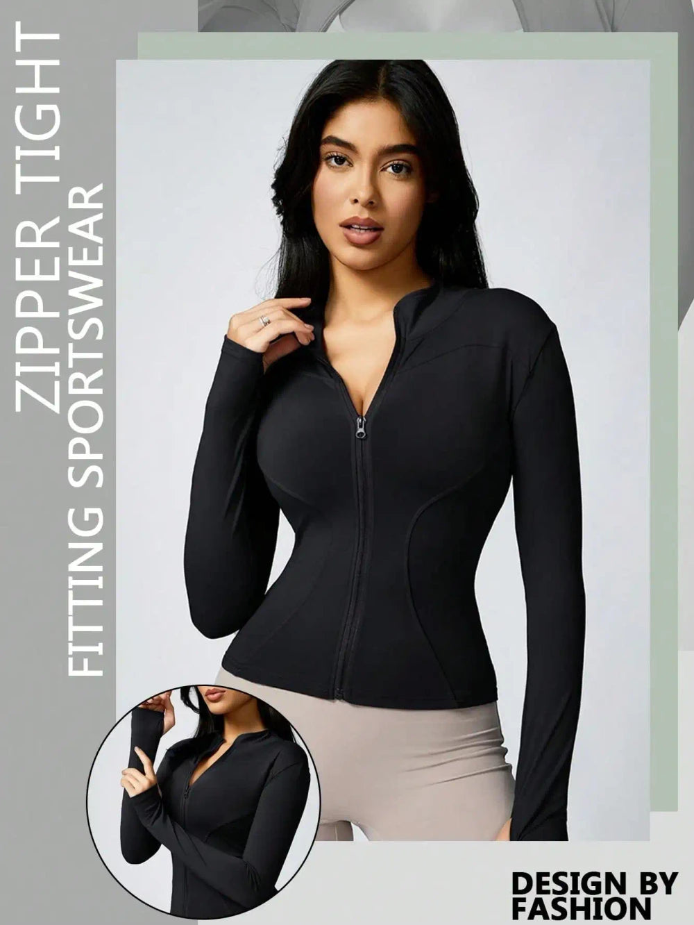 Womens Solid Zipper Sports Jacket