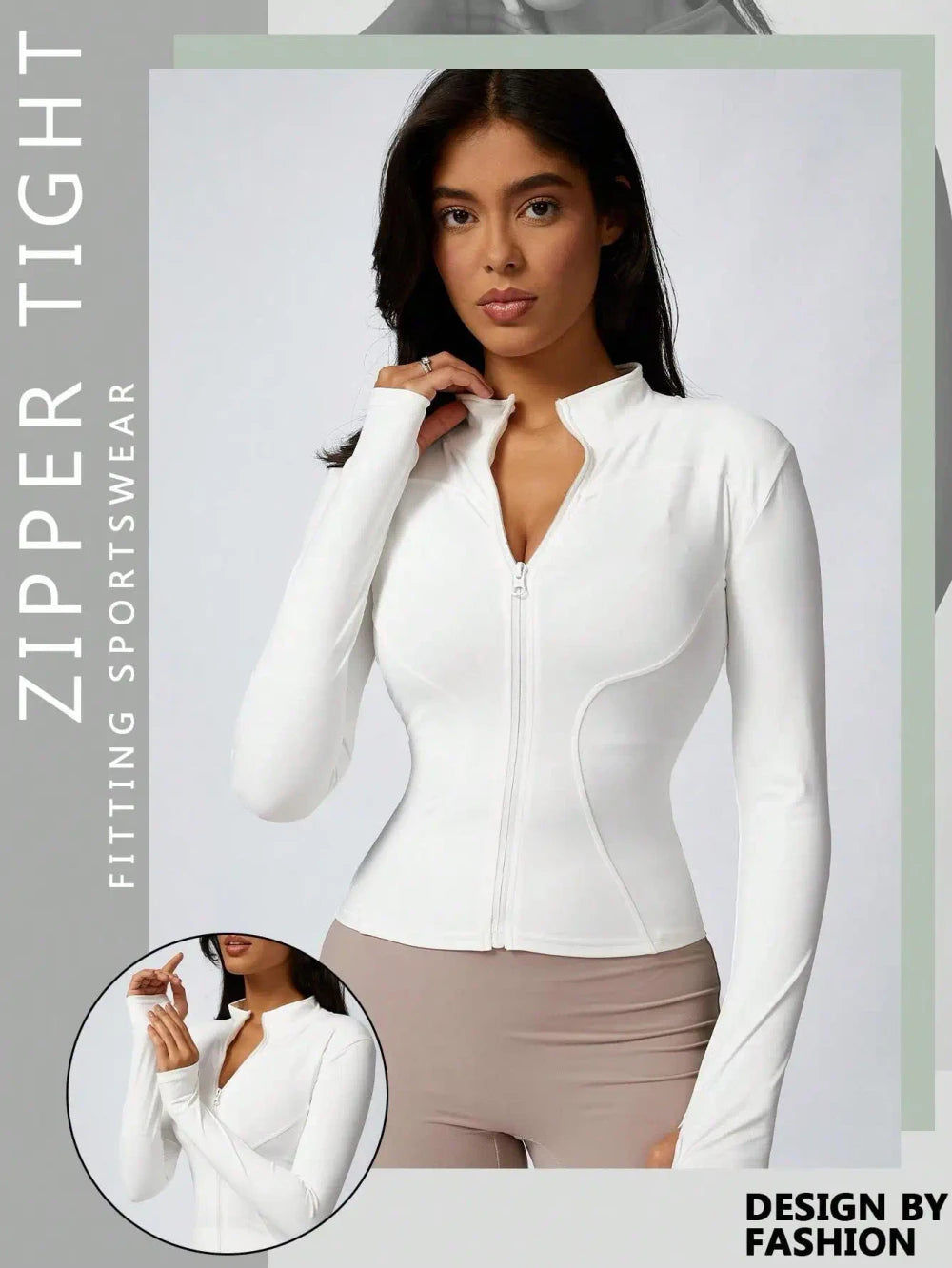 Womens Solid Zipper Sports Jacket
