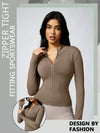 Womens Solid Zipper Sports Jacket