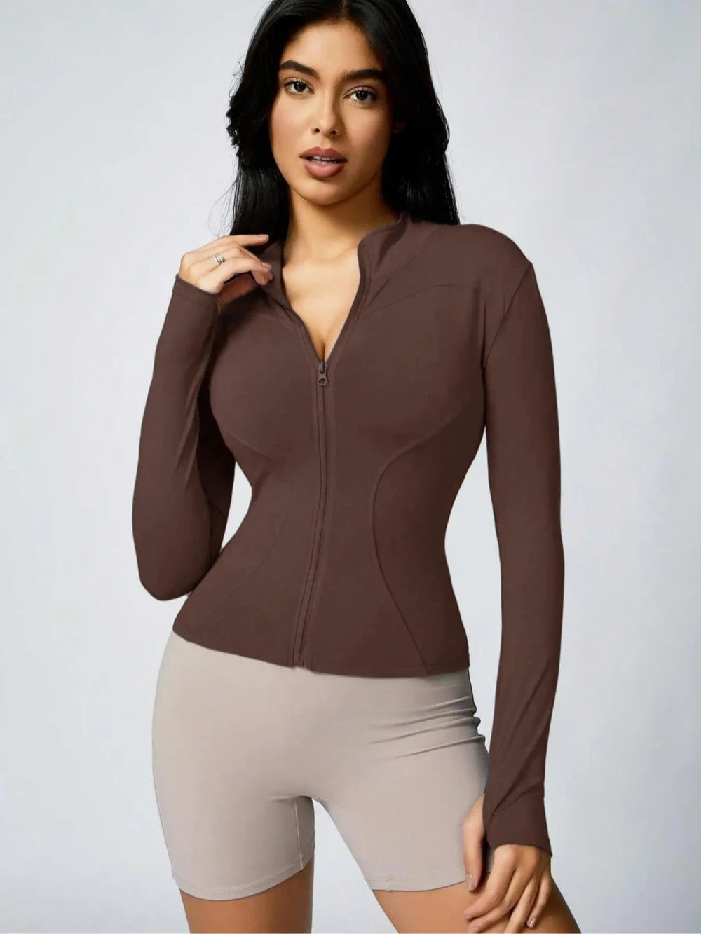 Womens Solid Zipper Sports Jacket