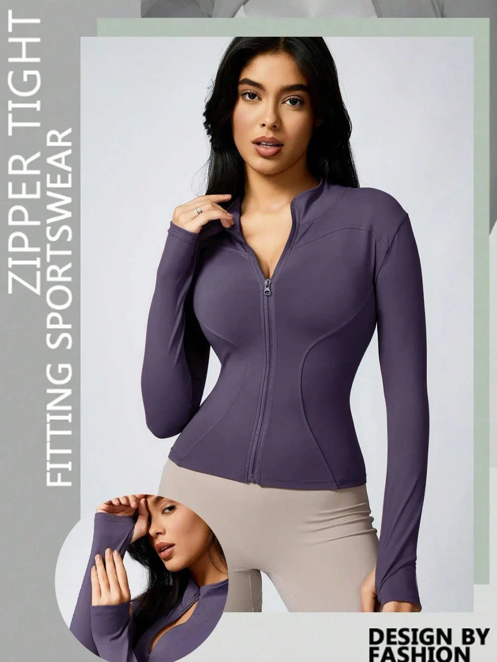 Womens Solid Zipper Sports Jacket