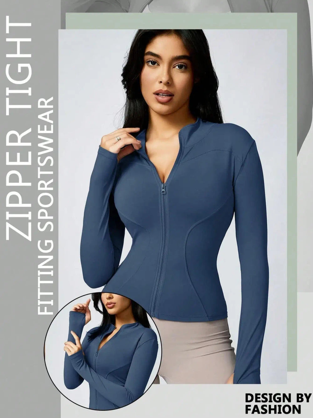 Womens Solid Zipper Sports Jacket