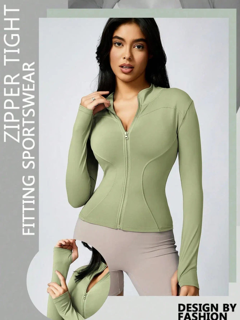 Womens Solid Zipper Sports Jacket