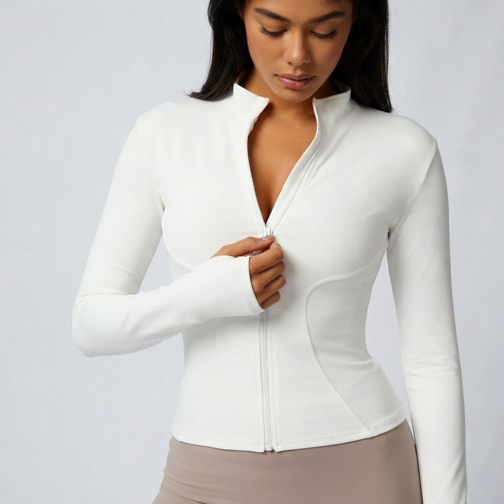 Womens Solid Zipper Sports Jacket