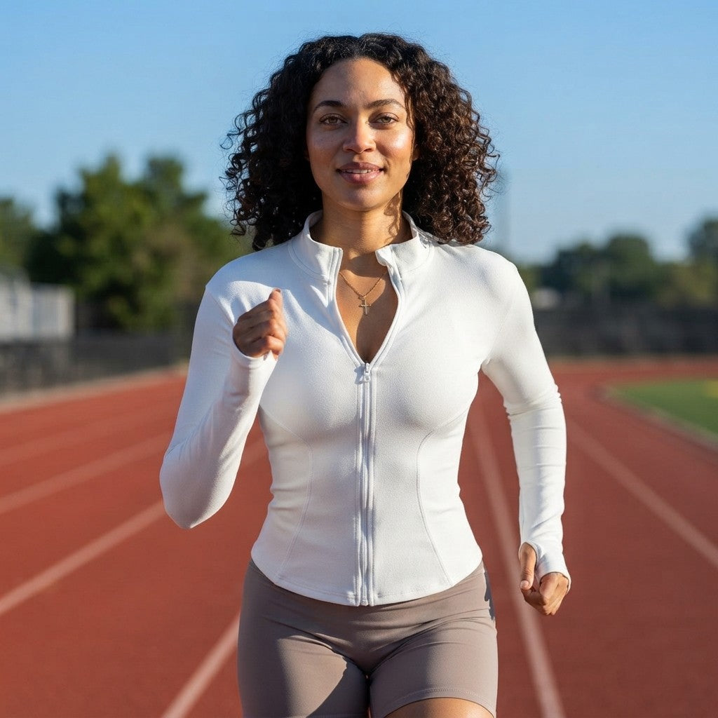 Womens Solid Zipper Sports Jacket